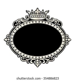  Vector vintage border frame engraving with retro ornament pattern in antique rococo style decorative design
