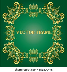 Vector vintage border frame engraving with retro ornament pattern in antique rococo style decorative design