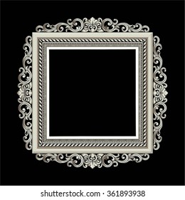 Vector vintage border frame engraving with retro ornament pattern in antique rococo style decorative design