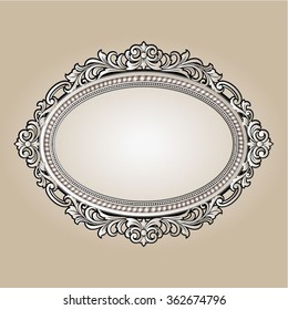 Vector vintage border frame engraving with retro ornament pattern in antique rococo style decorative design