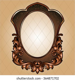 Vector vintage border frame engraving with retro ornament pattern in antique rococo style decorative design