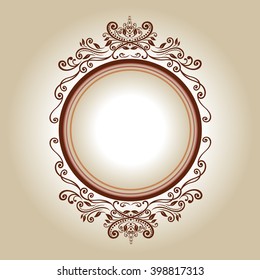 Vector vintage border frame engraving with retro ornament pattern in antique rococo style decorative design
