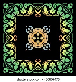 Vector vintage border frame engraving with retro ornament pattern in antique rococo style decorative design