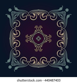 Vector vintage border frame engraving with retro ornament pattern in antique rococo style decorative design