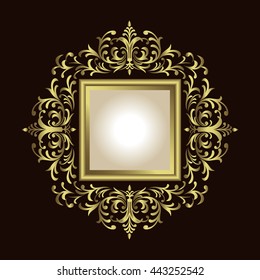 Vector vintage border frame engraving with retro ornament pattern in antique rococo style decorative design
