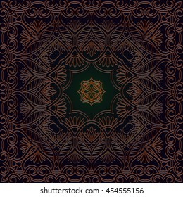 Vector vintage border frame engraving with retro ornament pattern in antique rococo style decorative design