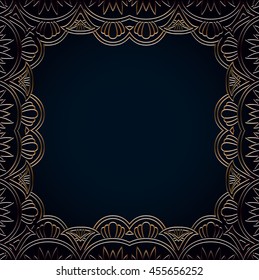 Vector vintage border frame engraving with retro ornament pattern in antique rococo style decorative design