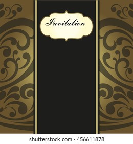 Vector vintage border frame engraving with retro ornament pattern in antique rococo style decorative design
