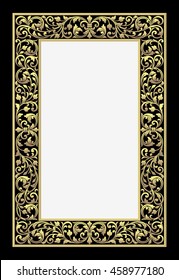 Vector vintage border frame  engraving with retro ornament pattern  rococo style