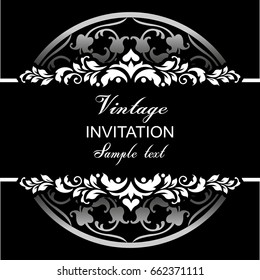 Vector vintage border frame engraving with retro ornament pattern in antique rococo style decorative design
