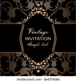 Vector vintage border frame engraving with retro ornament pattern in antique rococo style decorative design

