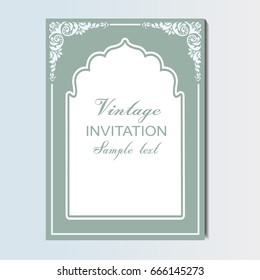 Vector vintage border frame engraving with retro ornament pattern in antique rococo style decorative design
