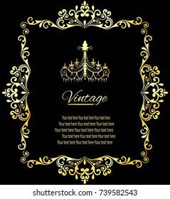 vector vintage border frame engraving with retro ornament pattern in antique baroque style decorative design