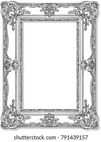 Vector vintage border frame engraving with retro ornament 