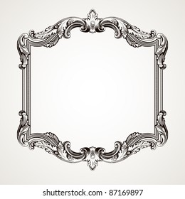 Vector vintage border  frame engraving  with retro ornament pattern in antique rococo style decorative design