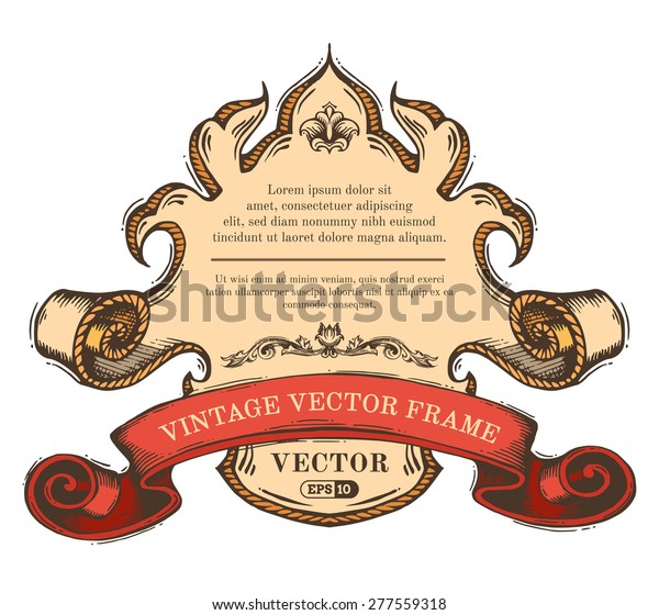 Vector vintage border frame isolated on white
background. Retro hand-drawn badge with retro ornament for page
decoration, invitation, congratulation or greeting card. There is
place for your text.