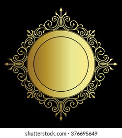 Vector vintage border frame logo engraving with retro ornament pattern in antique rococo style decorative design
