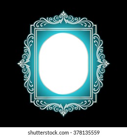 Vector vintage border frame logo engraving with retro ornament pattern in antique rococo style decorative design