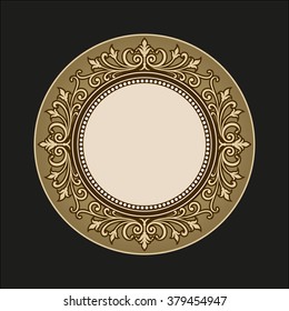 Vector vintage border frame logo engraving with retro ornament pattern in antique rococo style decorative design


