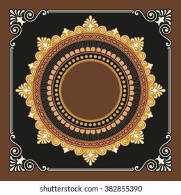 Vector vintage border frame logo engraving with retro ornament pattern in antique rococo style decorative design
