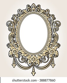 Vector vintage border frame logo engraving with retro ornament pattern in antique rococo style decorative design