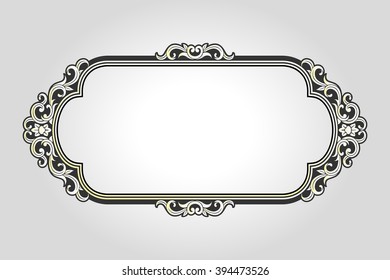  Vector vintage border frame logo engraving with retro ornament pattern in antique rococo style decorative design
