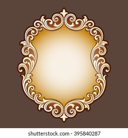 Vector vintage border frame logo engraving with retro ornament pattern in antique rococo style decorative design
