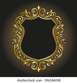 Vector vintage border frame logo engraving with retro ornament pattern in antique rococo style decorative design