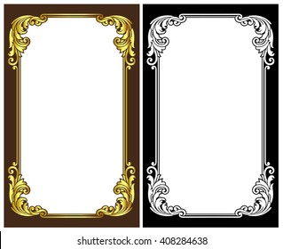 Vector vintage border frame logo engraving with retro ornament pattern in antique rococo style decorative design

