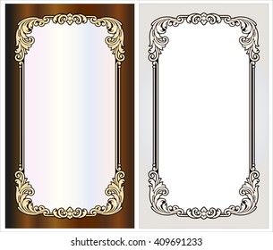 Vector vintage border frame logo engraving with retro ornament pattern in antique rococo style decorative design
