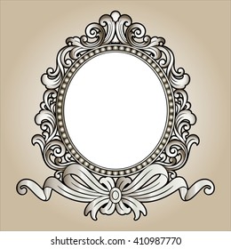 Vector vintage border frame logo engraving with retro ornament pattern in antique rococo style decorative design
