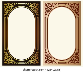 Vector vintage border frame logo engraving with retro ornament pattern in antique rococo style decorative design
