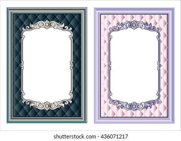  Vectorvintage-Rahmen-Logo Gravur mit Retro-Ornament-Muster im antiken Rokokoko-Stil dekoriert