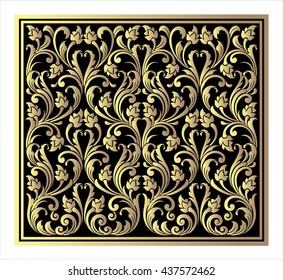 Vector vintage border frame logo engraving with retro ornament pattern in antique rococo style decorative design