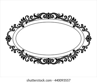 Vector vintage border frame logo engraving with retro ornament pattern in antique rococo style.
