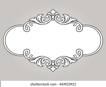 Vector vintage border frame logo engraving with retro ornament pattern in antique rococo style decorative design