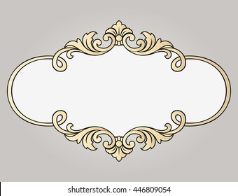 Vector vintage border frame logo engraving with retro ornament pattern in antique rococo style decorative design