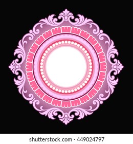 Vector vintage border frame logo engraving with retro ornament pattern in antique rococo style decorative design