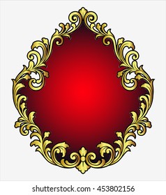 Vector vintage border frame logo engraving with retro ornament pattern in antique rococo style decorative design

