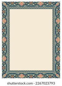 Vector vintage border frame pattern in Eastern style. Ornate element for design and place for text. Ornamental illustration for wedding invitations and greeting cards. Traditional decor.