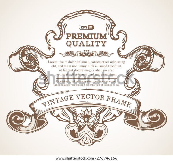 Vector\
vintage border frame with retro ornament. Retro hand-drawn badge\
with retro ornament for page decoration, invitation, congratulation\
or greeting card. There is place for your\
text.