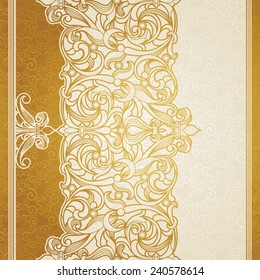 Vector vintage border in Victorian style. Ornate element for design and place for text. Ornamental floral illustration for wedding invitations, greeting cards. Traditional golden decor.