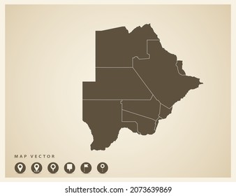 Vector vintage of Botswana map on old background.