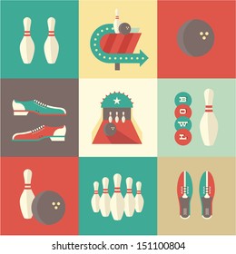 Vector vintage bowling icons - Shutterstock ID 151100804