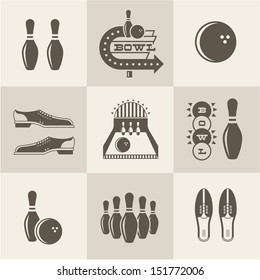 Vector vintage bowling icons