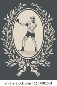 Vector Vintage Boxing Gentleman. Floral Retro Frame