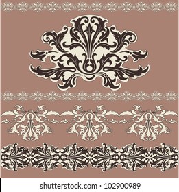 Vector vintage brown, beige background. Design swirling decorative floral elements ornament