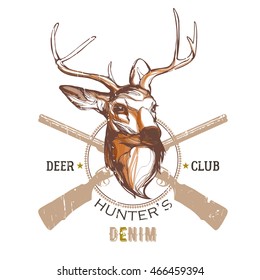 Vector vintage brown label - Deer hunters club 