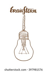 Vector Vintage Bulb Concept Idea with lettering (word brainstorm). Hand drawn illustration for your creative design. 