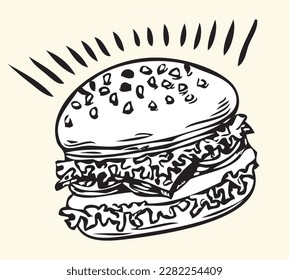 vector vintage burger drawing illustration